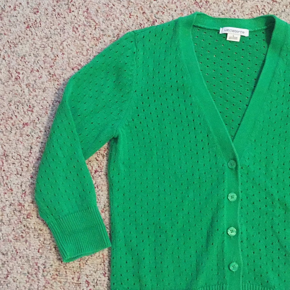 Green Liz Claiborne Long Sleeve Cardigan